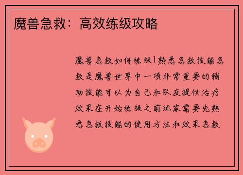 魔兽急救：高效练级攻略